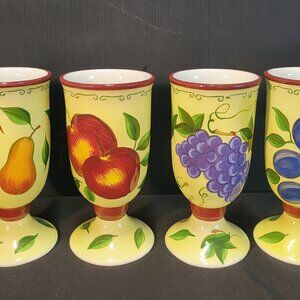 Set of 4 Williams Sonoma Sonoma Life + Style Multi Motif Pedestal Mugs